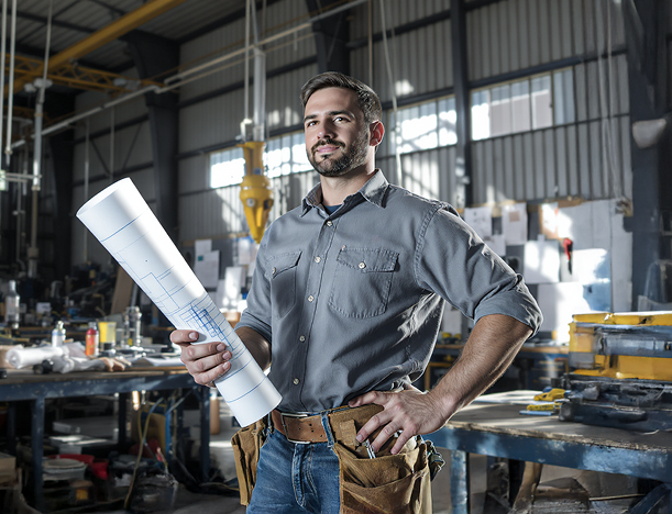 Engineer holding blueprint